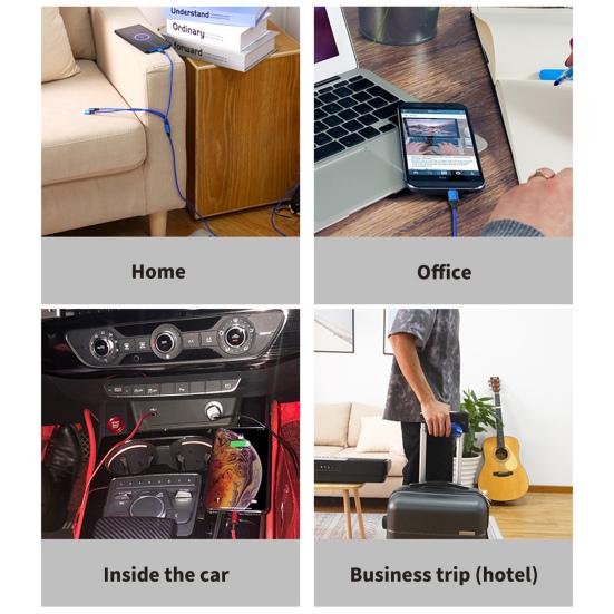 Charging Cable Three-in-One Fast Charge Nylon Braided 2A 8Pin Type-C Micro USB Charging Cord Mobile Phone Wire for Home