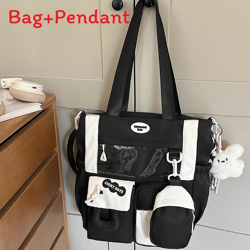 Youth Campus Backpack With Spliced Color Blocks And Letter Pattern For Girls Black B