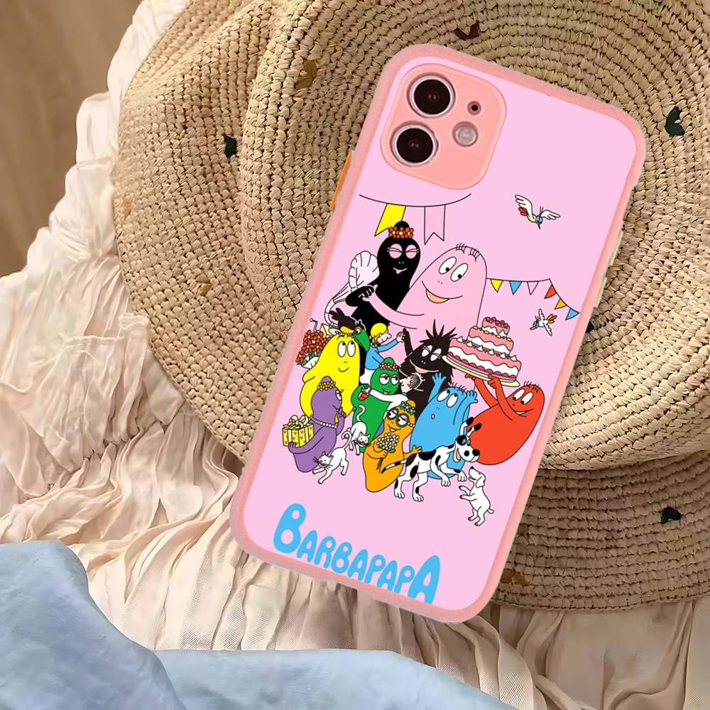 Cute Cartoon Barbapapa Phone Case For iPhone 16 15 14 Plus 15 13 12 11 Pro Max X XS MAX Matte Cover