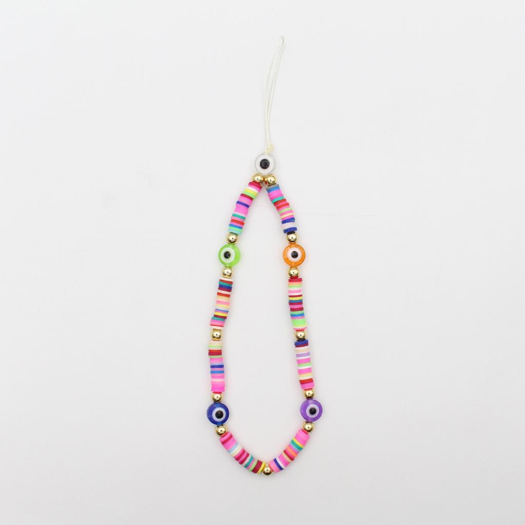 Color mobile phone chain beads selling devil's eye soft pottery mixed color mobile phone chain lanyard manufacturers.