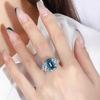 Sace Gems Classic Retro Style Copper Alloy 10*14mm Blue Zircon Ring Ladies Jewelry Wedding Promise Party Gift