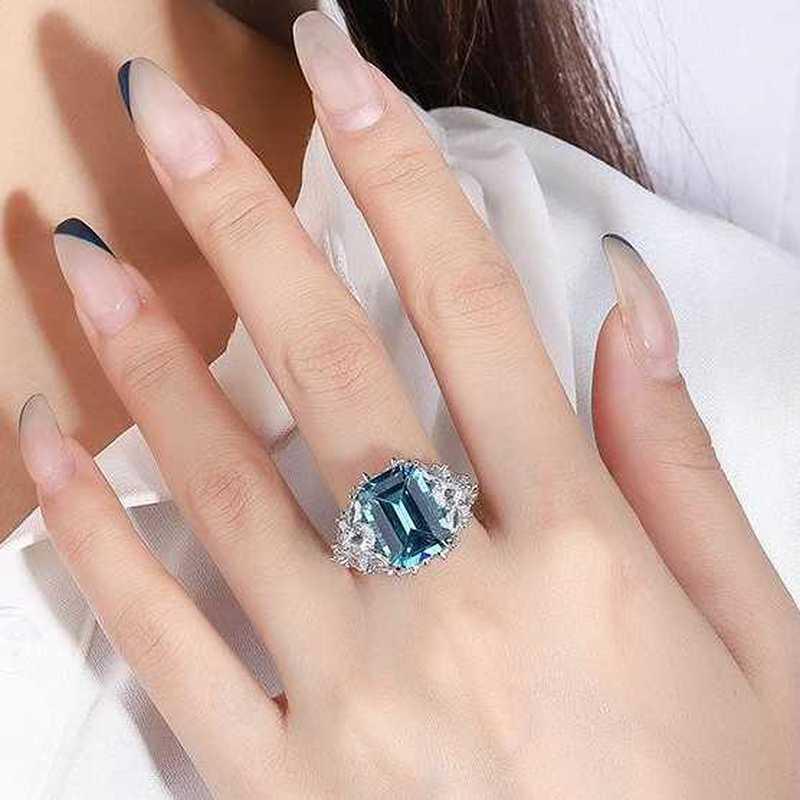 Sace Gems Classic Retro Style Copper Alloy 10*14mm Blue Zircon Ring Ladies Jewelry Wedding Promise Party Gift