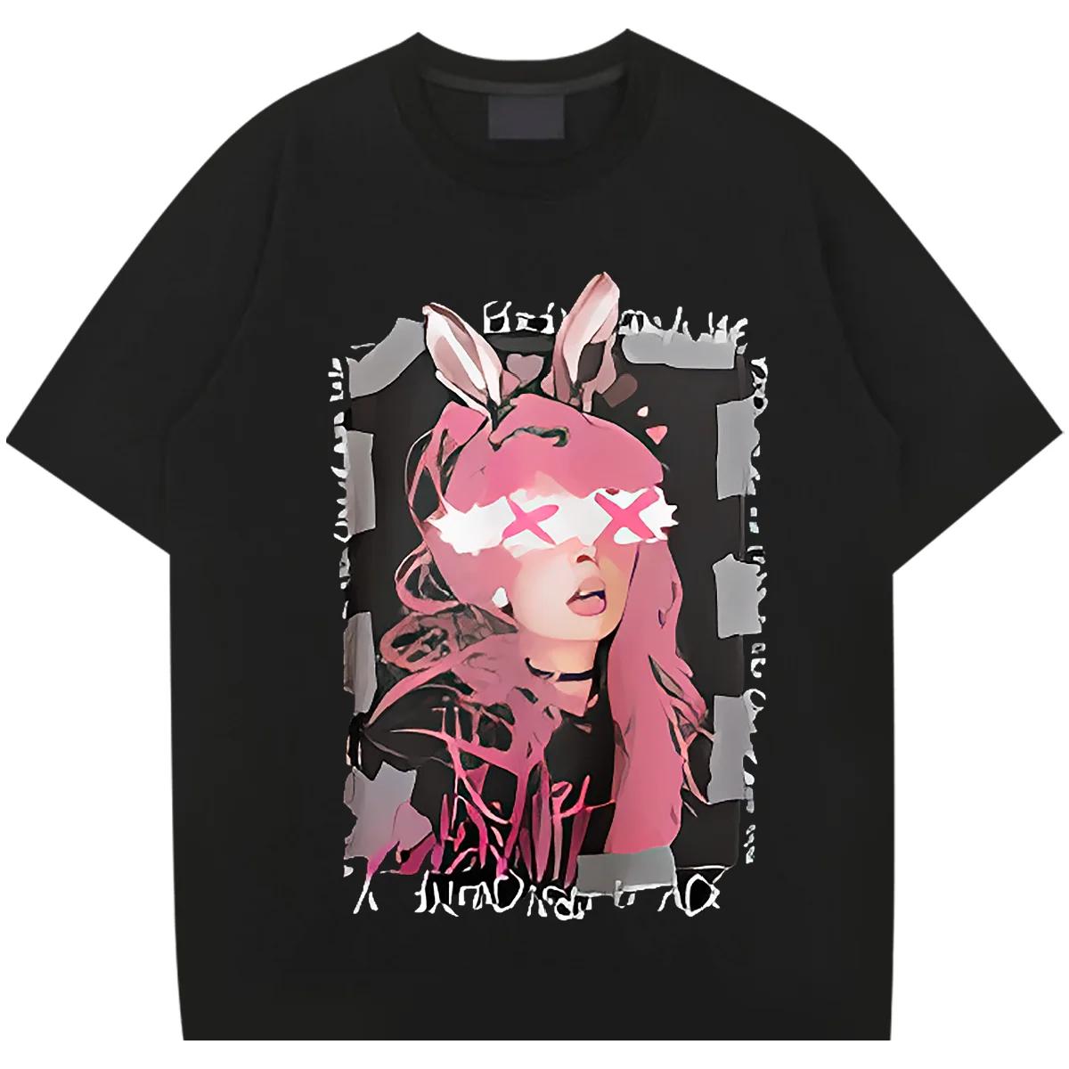 

Аниме девушки свободные большие футболки ретро харадзюку для мужчин рубашка рэп стиль футболка повседневный стиль одежда дышащие топы XXXXXL чёрный