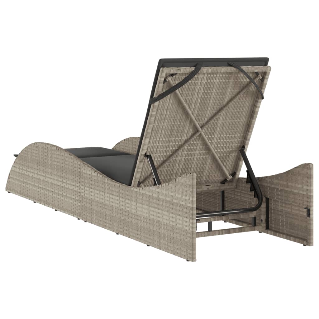 Sun Lounger with Cushion Light Grey 60 X 205 X 73 Cm Poly Rattan