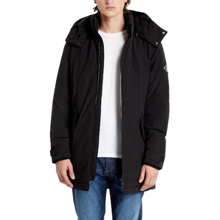 

Calvin Klein Однотонная куртка с капюшоном на молнии, с логотипом-патчем, с длинными рукавами, мужские куртки, черная J30J318651-BEH S