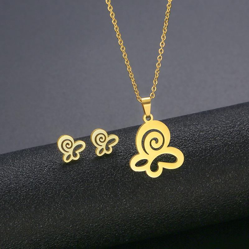 Gold Color Cute Animal Footprints Earrings Set Dog Cat Footprints Paw Necklaces Pendants Women Stainless Steel Zircon TZ329