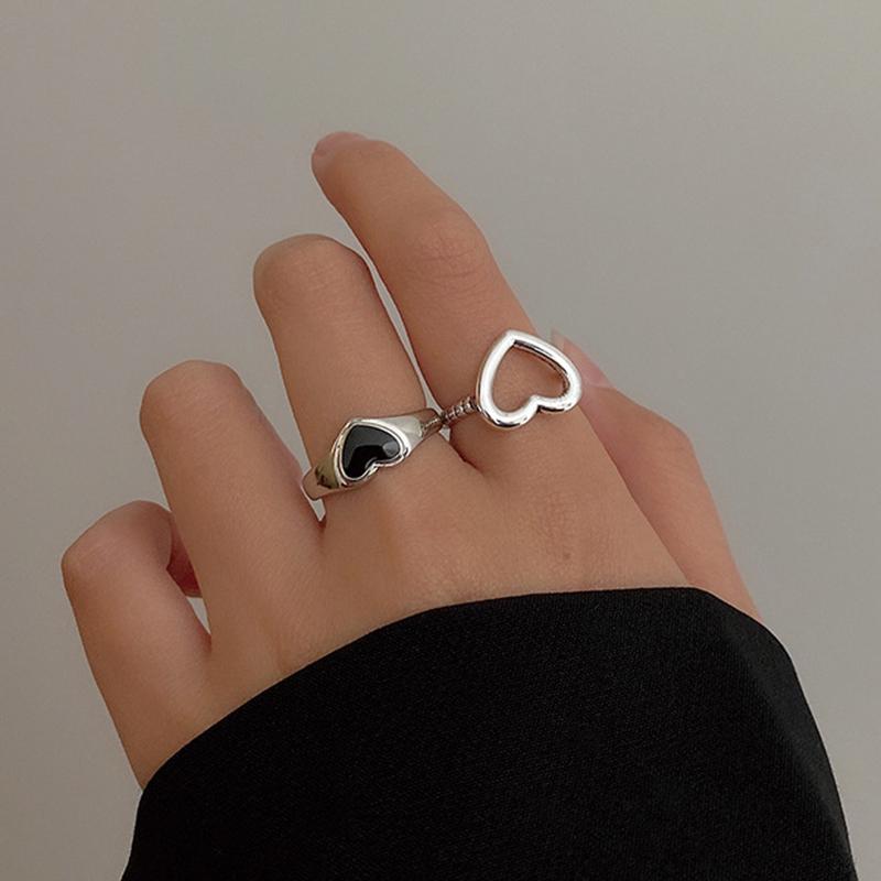 Punk Retro Black Love Ring Set Light Luxury Minority Exquisite Hiphop Ring Fashion Ring Female Couple Index Finger Ring