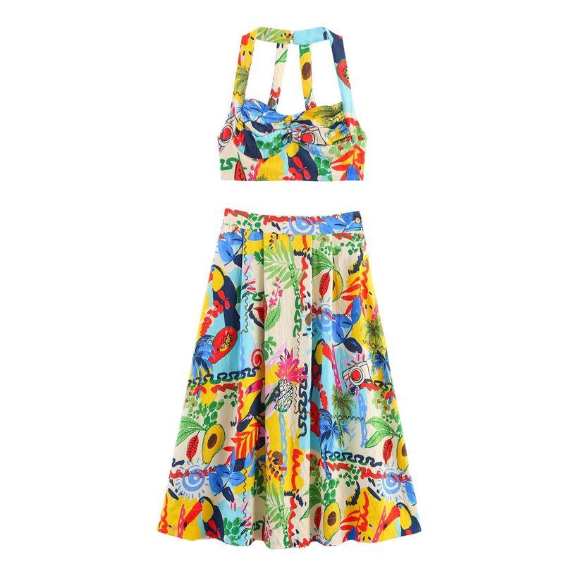Kaslead New Women Clothes Western Style Fashion Print Short Top Skirt 86641358669135