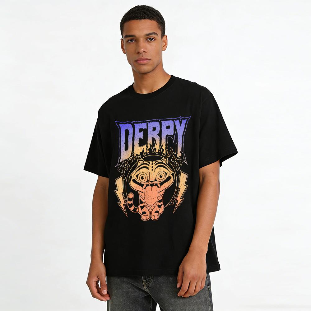 Derpy Drooling Tiger Print T-shirt Vintage Gradient Casual Tee For Men And Women Pure Cotton T-shirt
