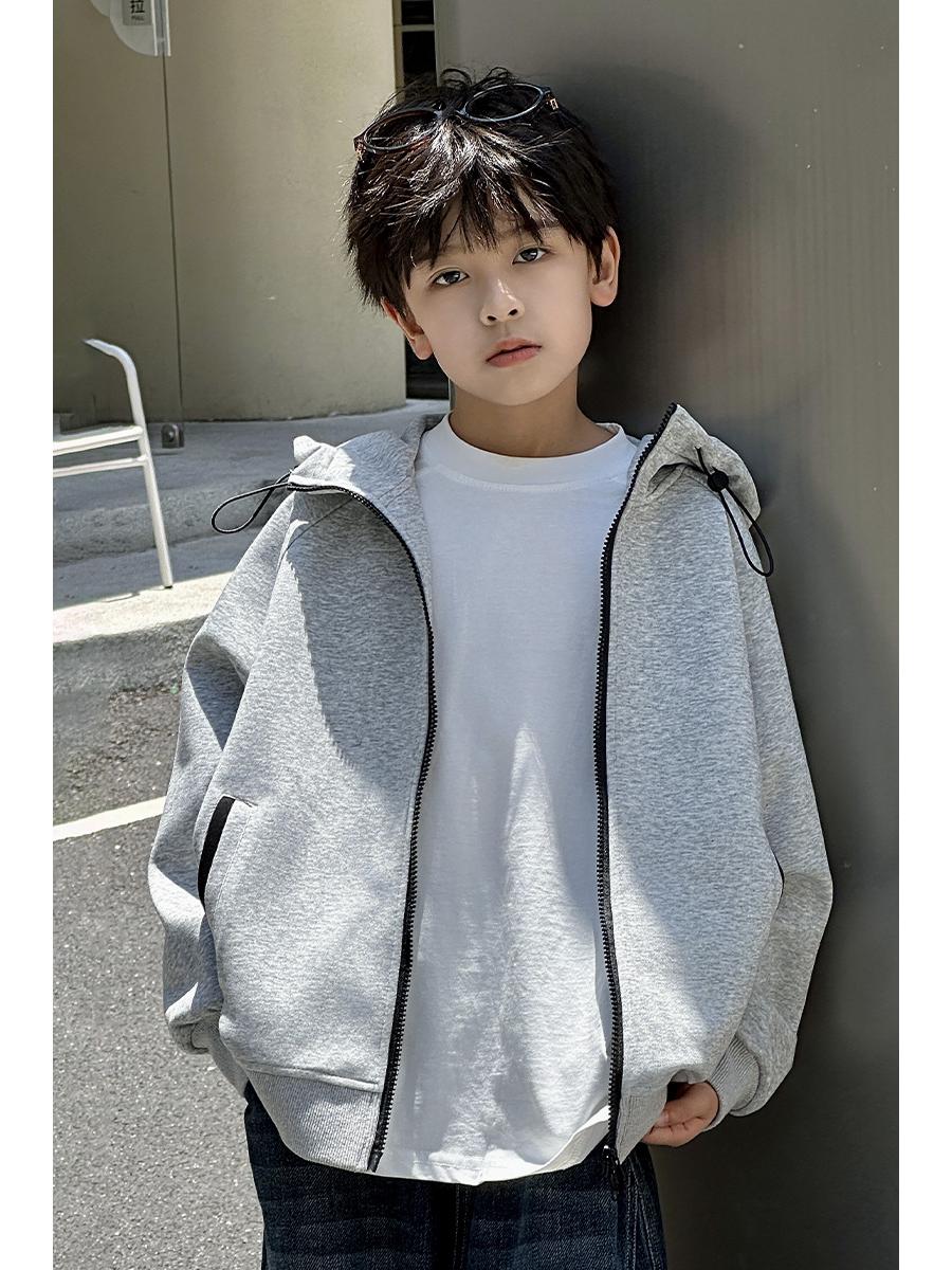 

Boys Hooded Cardigan Jacket - Stylish Spring/Autumn Sweatshirt for Kids 120 cm сірий колір