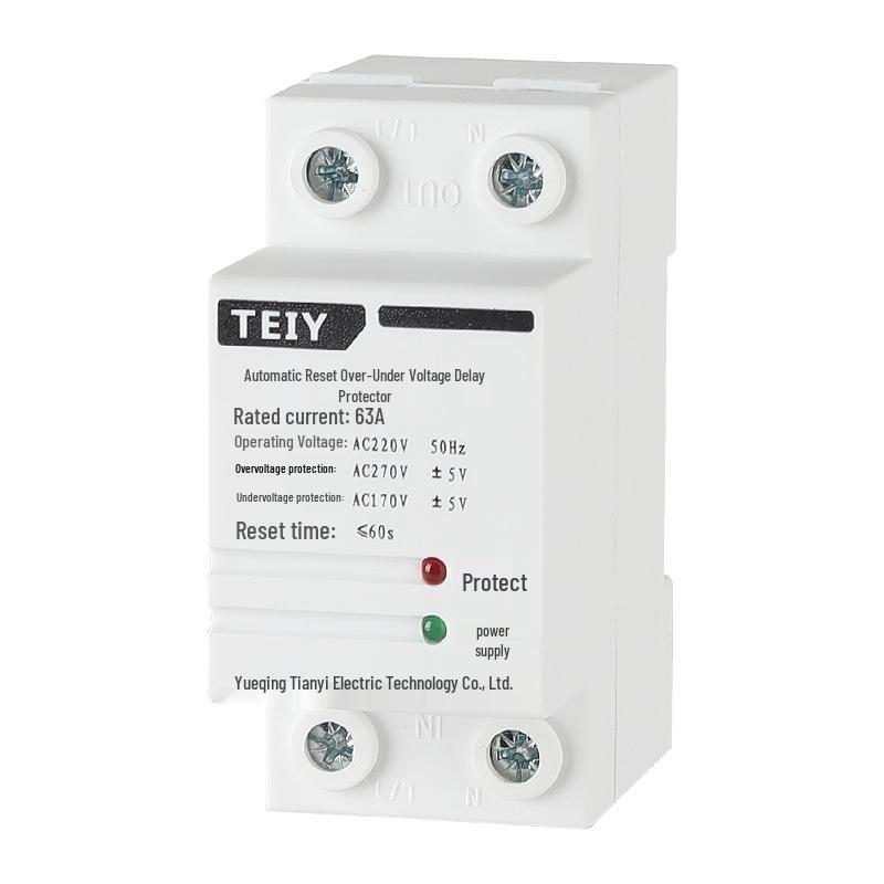 220V Automatic Reset Voltage Protector with Over/Undervoltage and Lightning Protection, 40-63A, Bottom Inlet