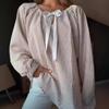 Herbst und Winter Damen Chiffon Shirt Gestreifte Krawatte Langarm Top