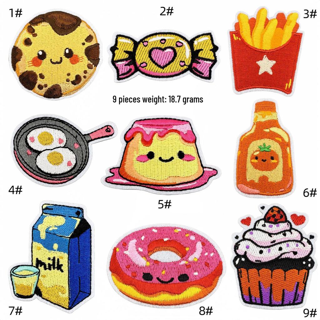 2025 Cute Cartoon Pizza Snack Embroidered Cloth Patches for Kids' Clothes