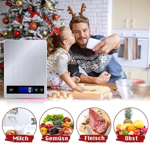 Digital Kitchen Scale 15kg Capacity with 1g Precision, Multi-Unit Conversion (g/kg/lb:oz/ml/fl'oz), TYPEC Rechargeable, Household Baking Food Scale