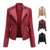 Women Autumn Winter Faux Leather Jacket Zipper Stand Collar Motorcycle Slim Coat