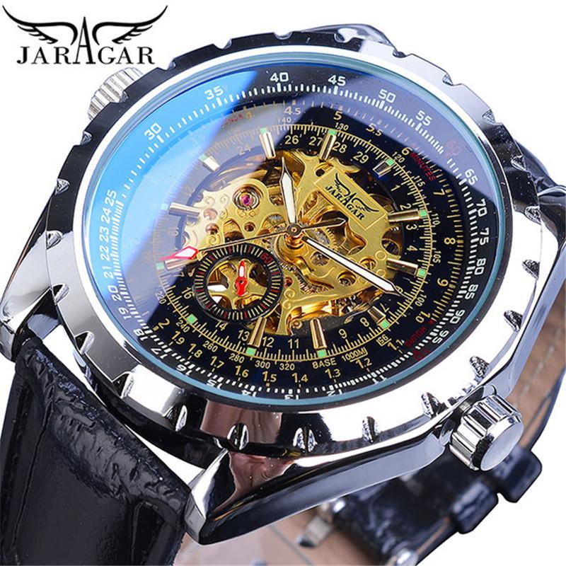 JARAGAR Men's Business Casual Blue Glass Hollowed-out Large Dial Automatic Mechanical Watch GMT1151-1