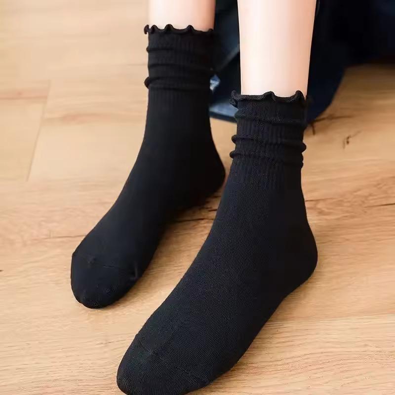 2-20pcs Women Spring and Autumn Stocking Pure Cotton Edge Stacked Socks Ins Trendy White Non Legging Sweating Socks