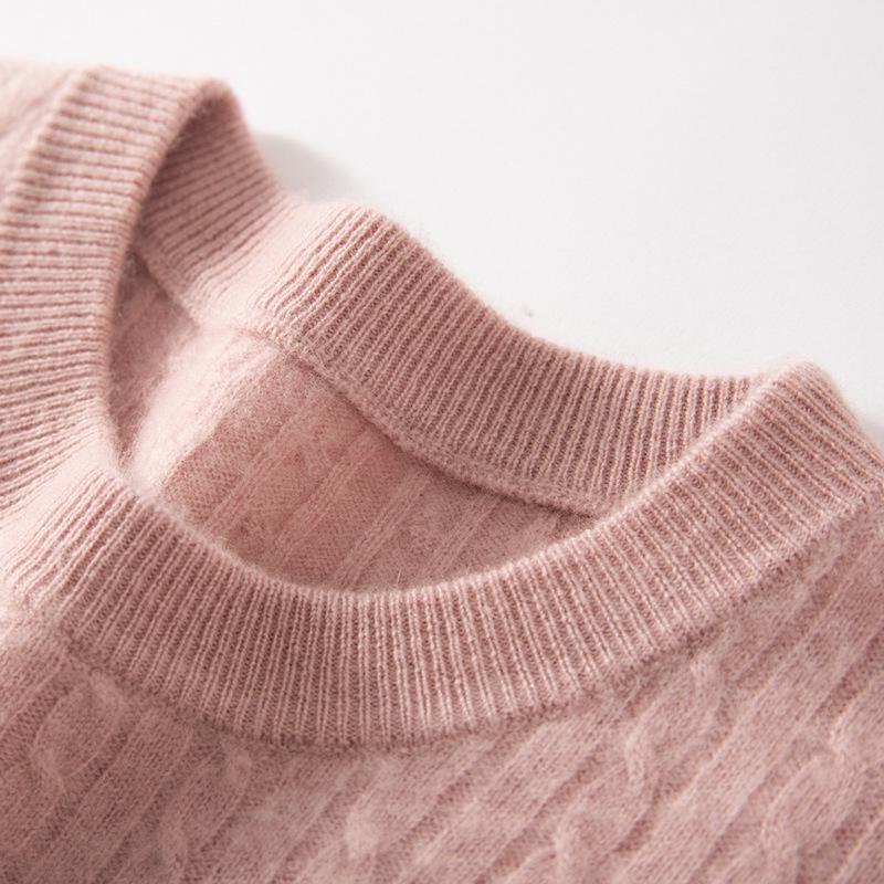 Women's Cashmere Round Neck Cable Knit Sweater - Soft, Comfortable, and Versatile for Autumn and Winter