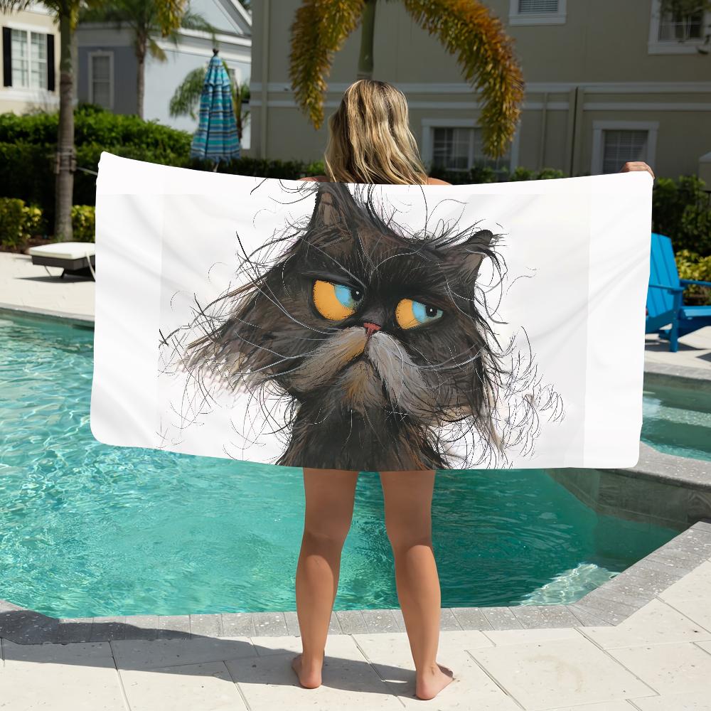 Skurriler Katzen-Kunst-Handtuch Strandtuch Übergröße Schnelltrocknendes Handtuch Saugfähig Weich Schwimm-Strandtücher für Männer Frauen