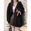 Damski Szary Wełniany Płaszcz Kardigan Średniej Długości – Miękki Japoński Retro w Mlecznym Odcieniu na Wiosnę/Jesień