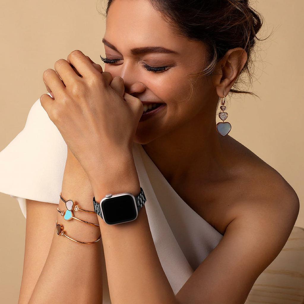 Schwarzes Armband für Apple Watch Series 10 Ultra 9 8 7 SE 6 5 4 3 2 1 46mm 49mm 45mm 44mm 42mm Schlankes 3-gliedriges Metall-Uhrenarmband