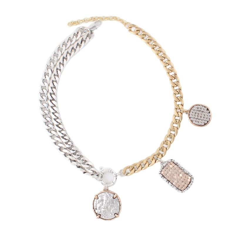 

Metal chain badge pendant short necklace gold and silver color matching chain niche high-end collarbone chain