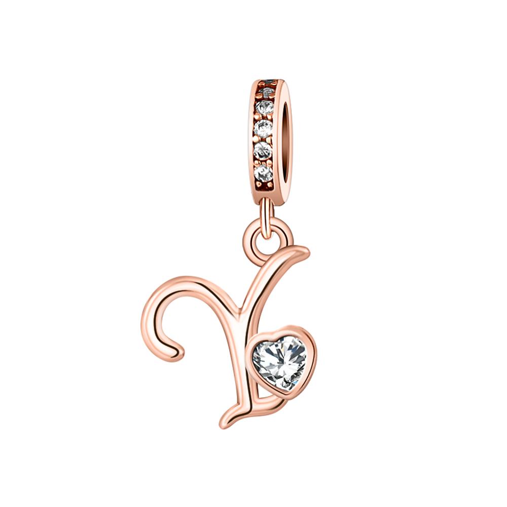 Copper A- Z Alphabet Pendants Charm Beads Do-It-Yourself Love Letter With Heart Dangle Fits European Bracelets Jewellery Gifts