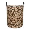 Leopard Print Round Laundry Hamper Animal Skin Texture Storage Basket Toys Clothes Organizer Bin For Home Bathroom Bedroom