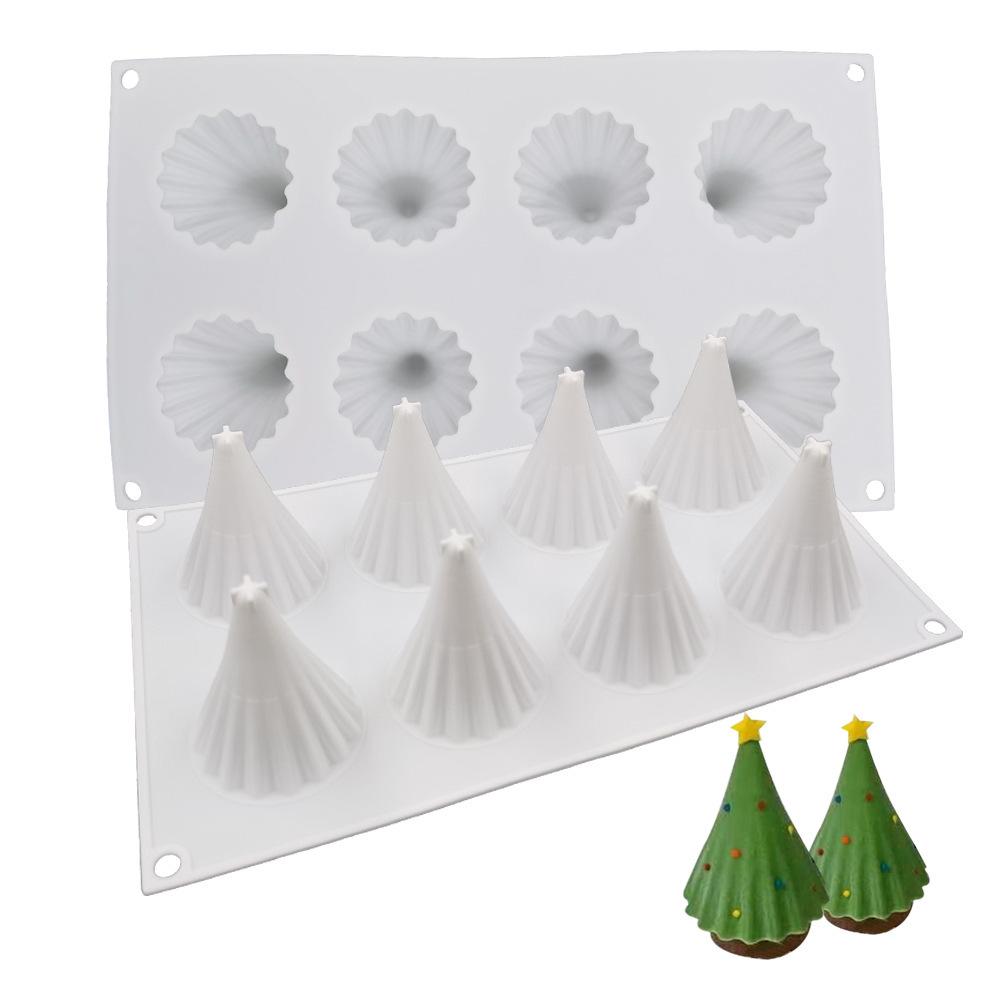 Creative Christmas Tree Silicone Chocolate Mold Stripe Cone Candy Biscuit Baking Set Ice Cream Cake Decor Mold Soap Candle Mould
