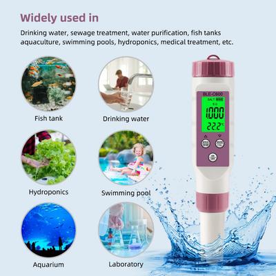 7 In 1 PH Meter Temp ORP Salinity TDS Meter for Water Quality Tester with 0-14 Measurement Range Suitable Aquarium Swimming Pool