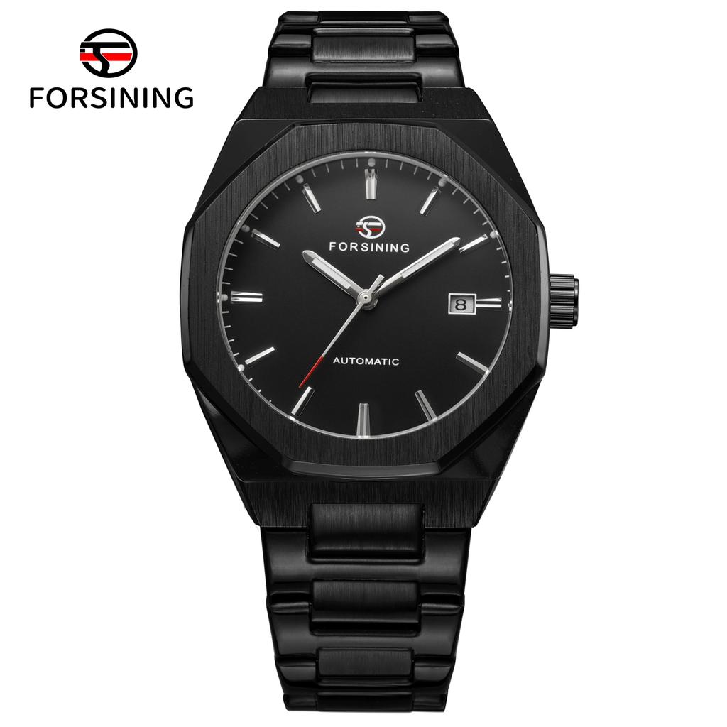 Forsining שעון יד אוטומטי לגברים מפלדת אל-חלד רצועה זוהרת מכני FSG8318M4