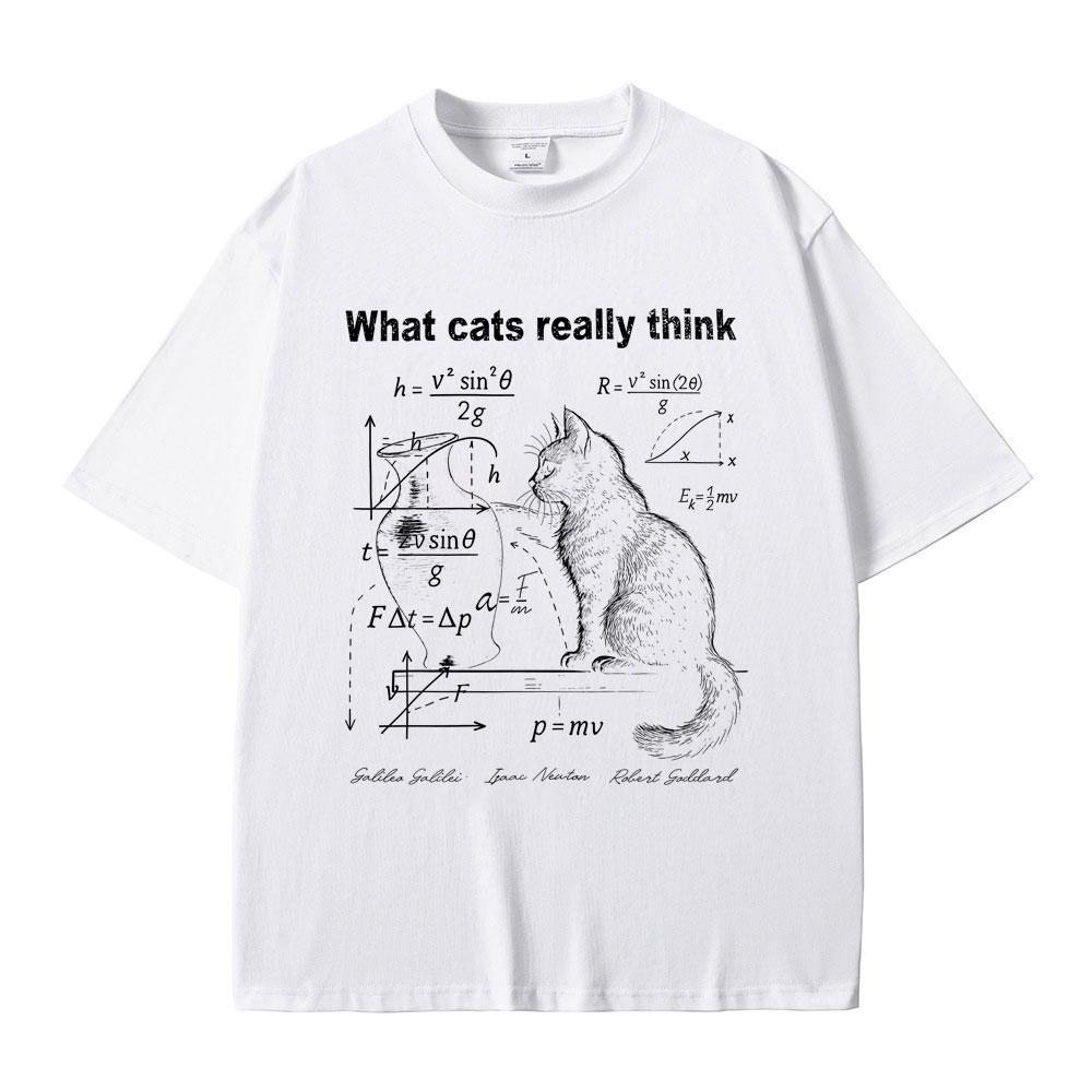 What Cats Really Think Schrodinger Cat Funny Meme Graphic T-shirt Men's Cotton Casual Top Oversized fit Street wear