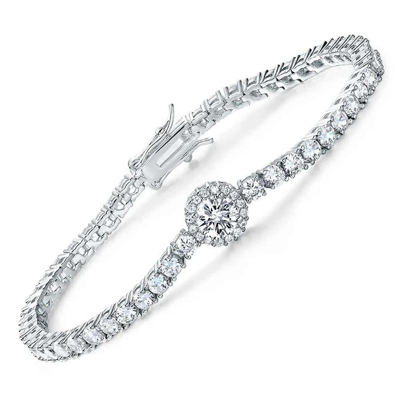 Decent Gift Single Row Full Diamond Light Luxury Fashion Bracelet for Women High Carbon Lab Diamond Platinum, Exquisite белый