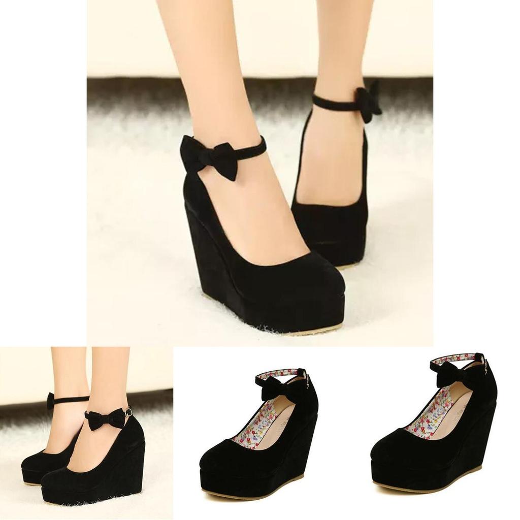 Elegant And Trendy New Fashion Women's Bow Tie Ankle Heel Platform Wedge Shoes