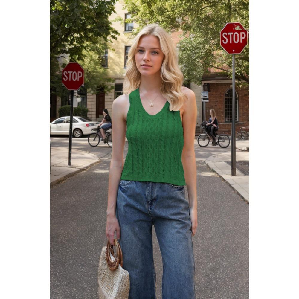 Summer Women's Fashion Casual Knitted V-Neck Solid Colour Vest