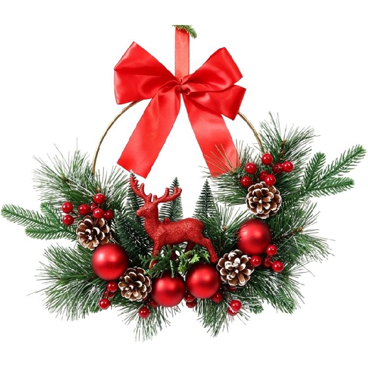 Plastic Holiday Wreath with Open-Center Shape and Top Bowknot Loop for a Vertical Christmas Presentation at Gatherings