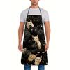 A Polyester Apron Featuring a Vibrant Black And White Cat Design - Durable And Easy to Clean Kitchen And Dining Wear, Perfect for Cooking, Baking, And