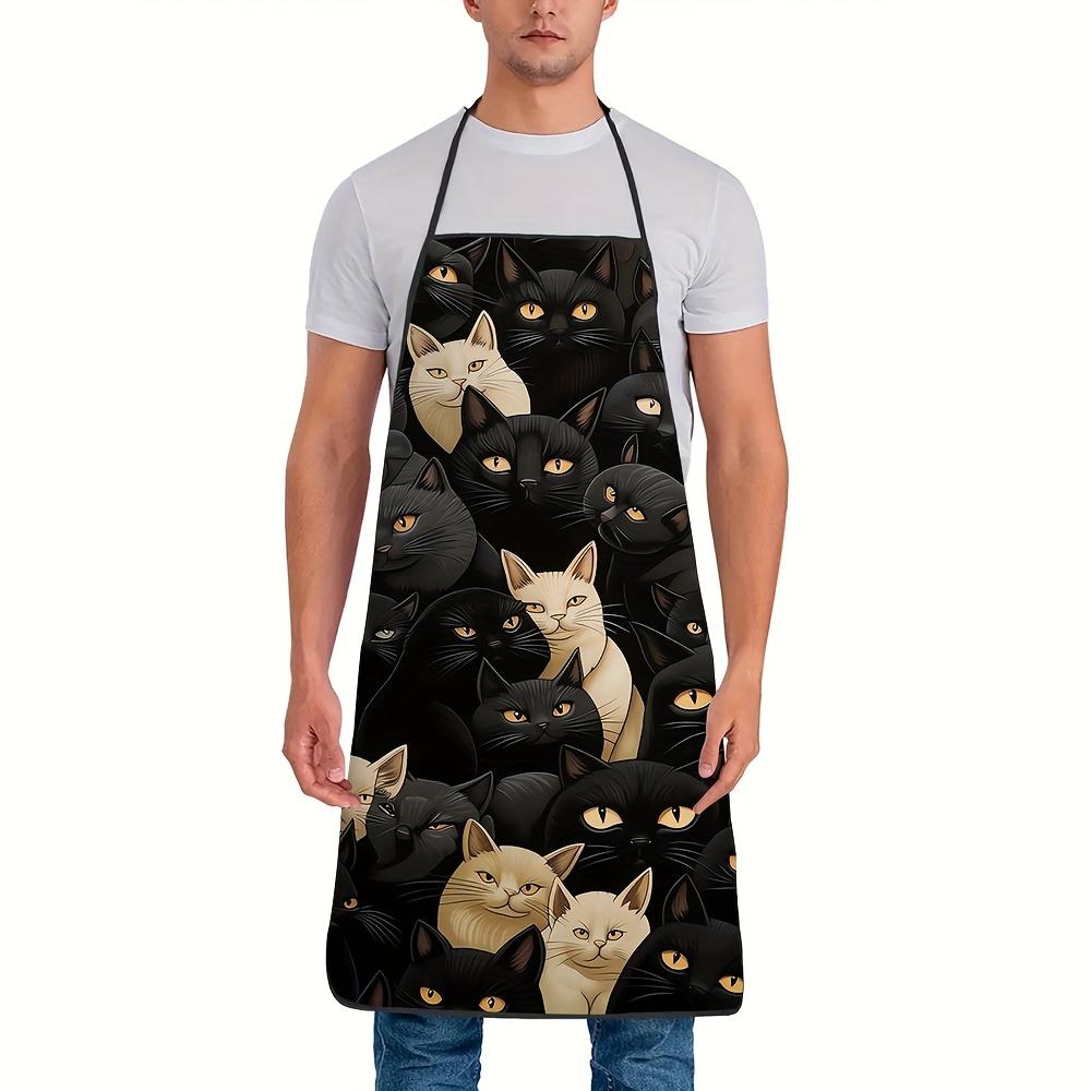 A Polyester Apron Featuring a Vibrant Black And White Cat Design - Durable And Easy to Clean Kitchen And Dining Wear, Perfect for Cooking, Baking, And