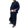 Kyoto Kimono Yuzen Men's Yukata Set, 2-Piece Cotton Kimono with One-Touch Square Obi, Waterfall Pattern, Checkered Pattern, Navy Blue (M)