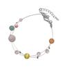 Elegant Beaded Bracelets with Colorful Cat's Eye Charm Women Party Bangle Adjustable Length Wristwear Hand Jewelry