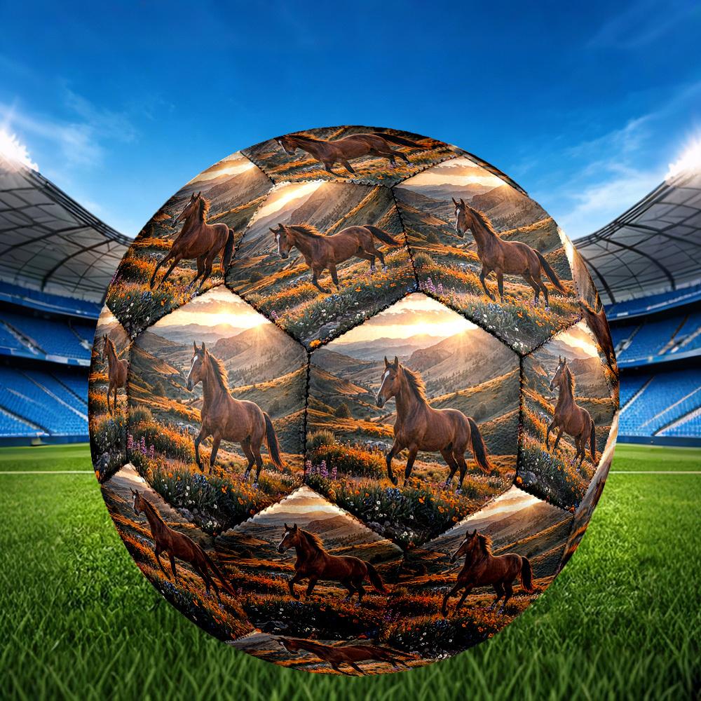 1pc Horse Wildflowers Theme Soccer Ball Football, Size 5, Lightweight PVC, Durable Outdoor Training Soccer Ball, Gift m61417
