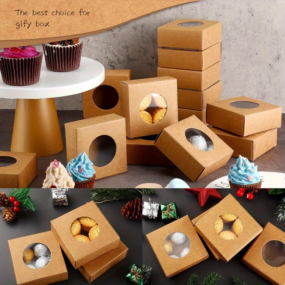 22 шт. квадратных подарочных коробок из крафт-бумаги с прозрачным ПВХ-окном BurlyWood, идеально подходящих для упаковки подарков на вечеринку, выпечки и ювелирных изделий