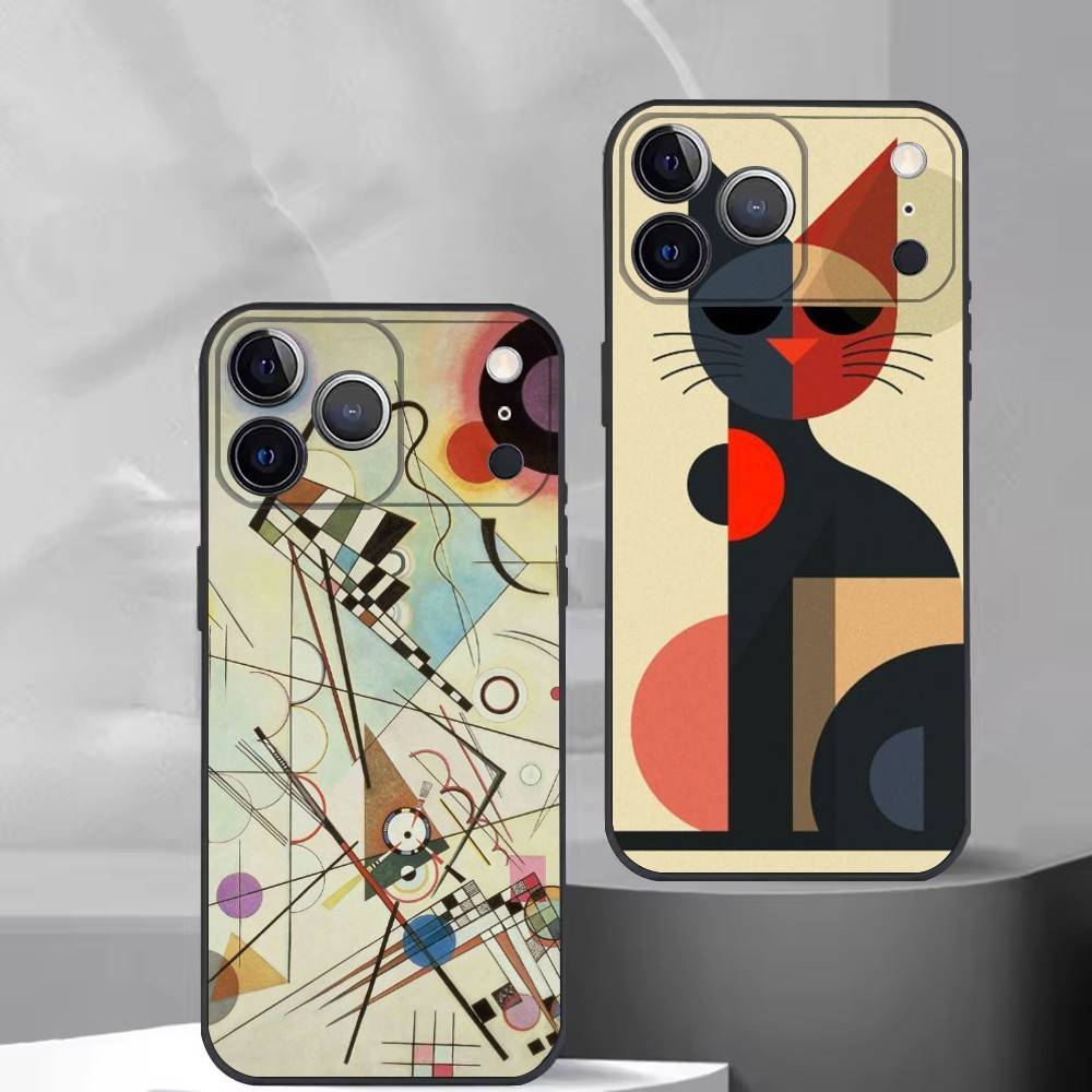 Geometric Bauhaus A-Art Phone Case For iPhone 17,16,15,14,13,12,11 Plus,Pro Max,XS,Soft Silicone Black Cover