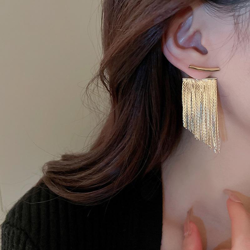 Korean Fashion Silver Color Arc Bar Long Thread Tassel Earrings For Women Wedding Daily Jewelry Hanging Pendientes Gifts