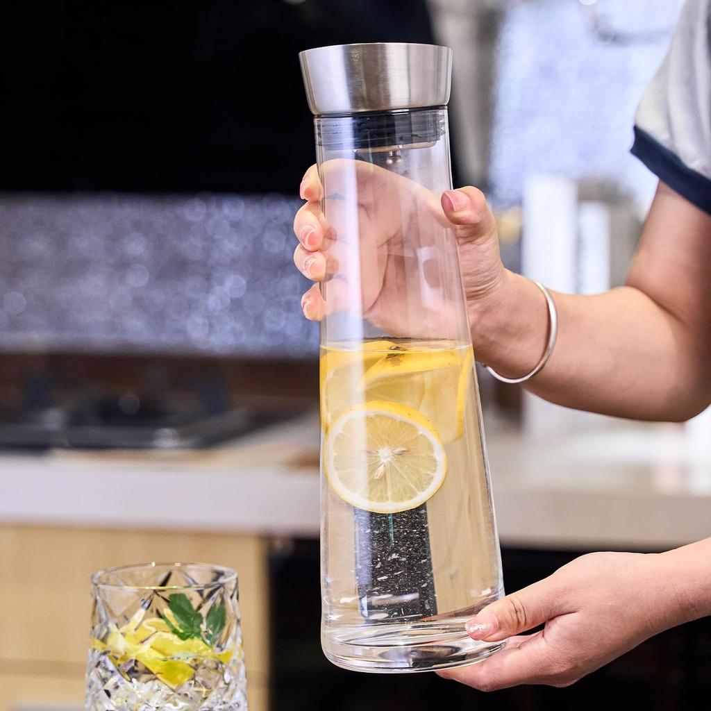 GLASKEY 1200ml Cold Water Jug with Lid, Glass Pitcher, Barley Tea Pot, Clear Glass Tea Kettle for Lemonade, Coffee, and Juice, Refrigerator