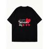 Oversized T Shirt Dress Black Happy Valentines Day Heart Print For Valentine's Day