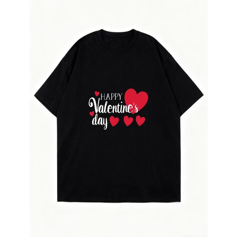 Oversized T Shirt Dress Black Happy Valentines Day Heart Print For Valentine's Day