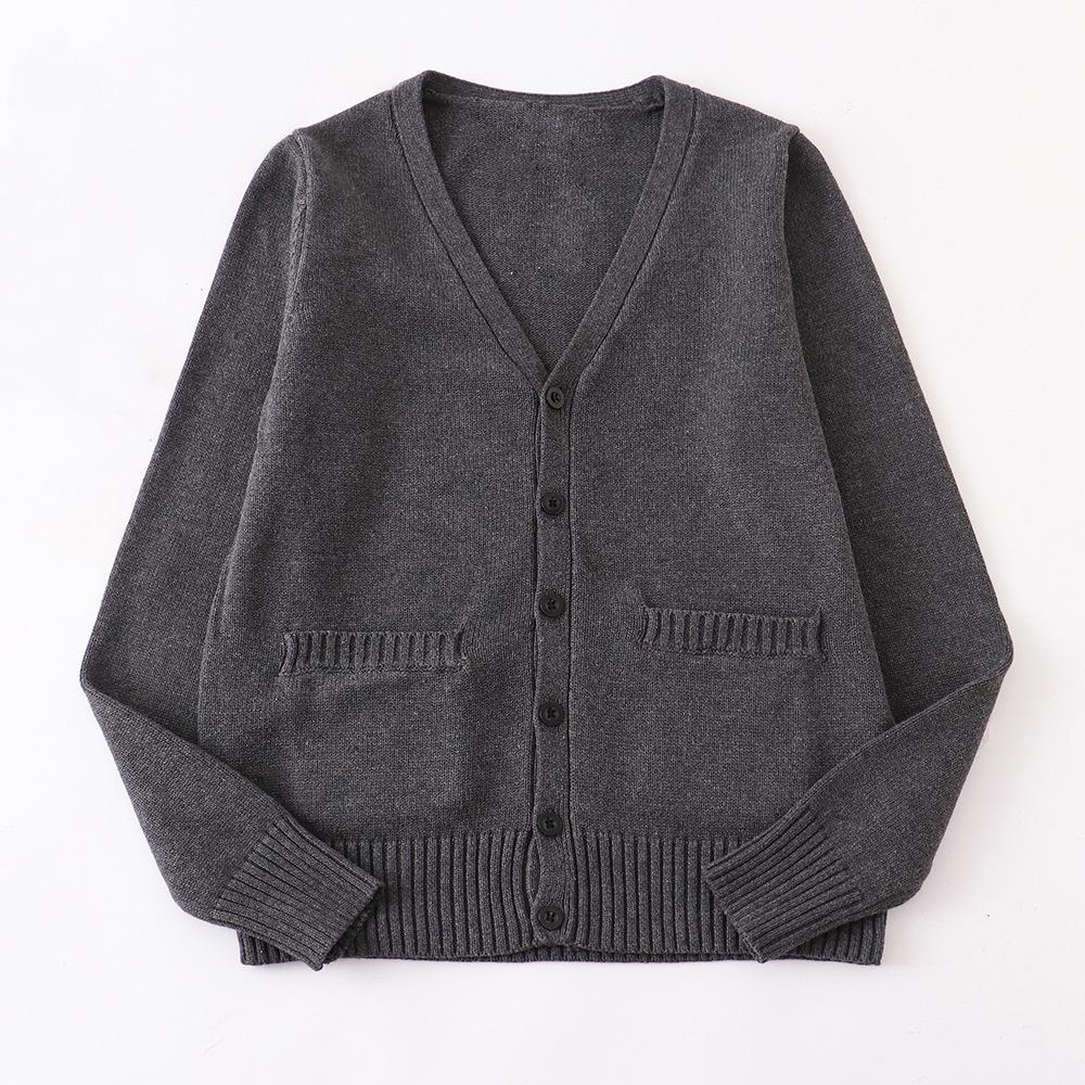Japanese V-Neck Long Sleeve JK Uniform Cardigan - 7-Needle Thickened Sweater for Spring/Autumn