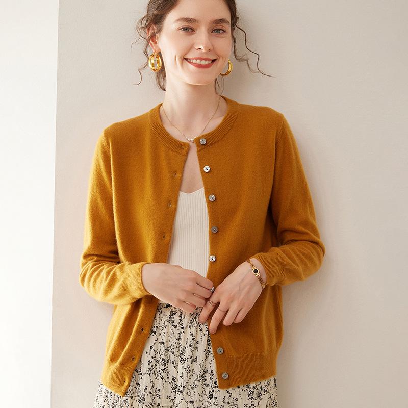 Damen Kaschmir Rundhals Einreiher Cardigan Pullover - Mittel-Dick - Frühling/Herbst