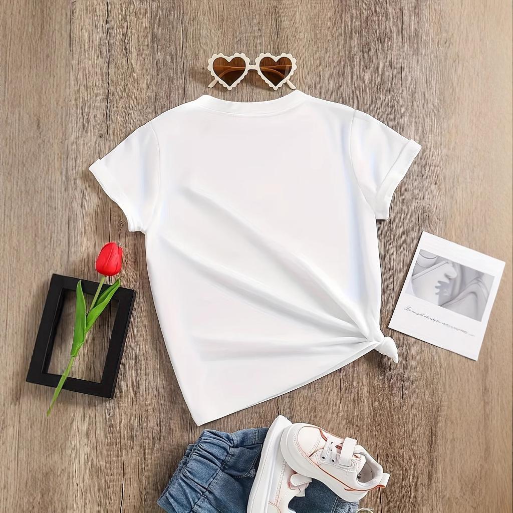 Camiseta Casual de Verão para Meninas com Estampa de Letras 'Big Sister', Moda Infantil com Manga Curta